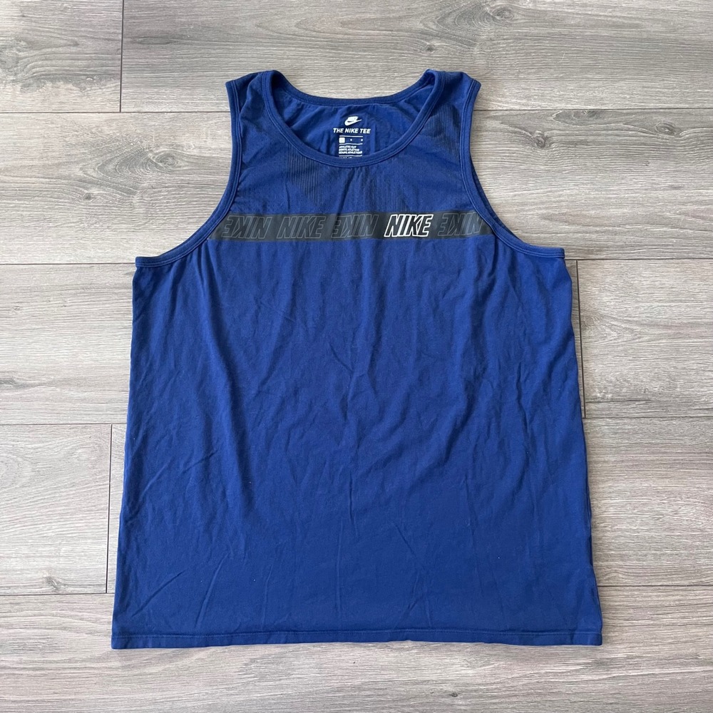 Nike Mens The Nike Tee Athletic Cut Tank Top Navy Blue Graphic Size L